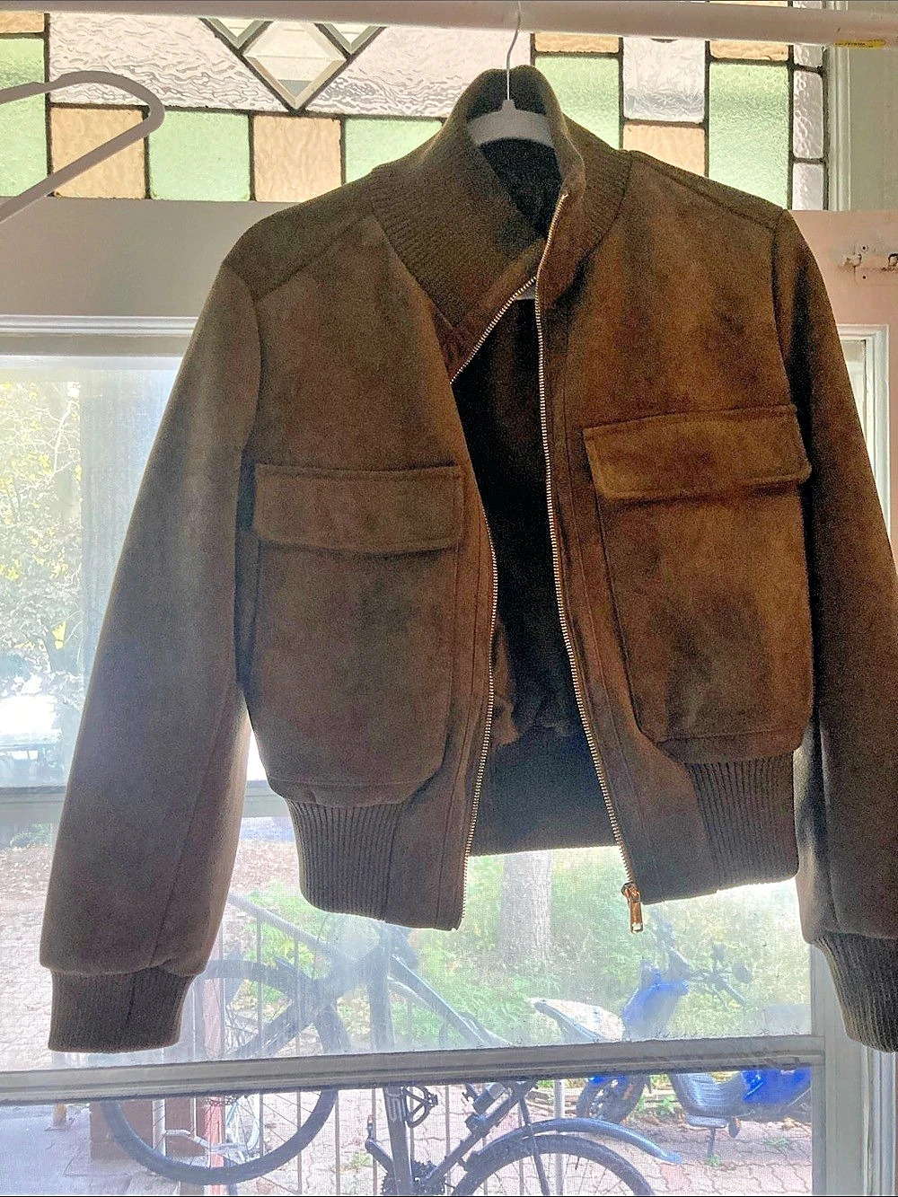ZARA Suede-Effect Bomber Jacket Brown